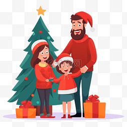 妈妈给女儿礼物图片_快乐的父母在圣诞树前给孩子一份