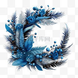达米图片_圣诞蓝色花环与松枝