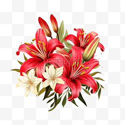 红百合鲜花花束插画
