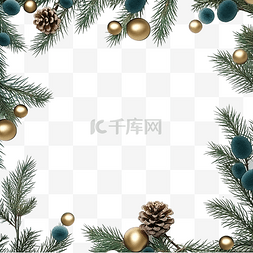 平铺样机图片_圣诞框架由冷杉树枝 abd 球制成