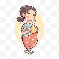 孕妇贴纸图片_孕妇拿着一片桃子酸插图剪贴画 
