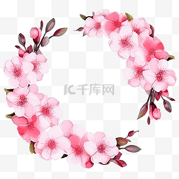 节日盛惠图片_水平框架周围有美丽的水彩樱花