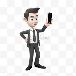 手拿东西的男人图片_商人拿着手机，同时指着侧面选择