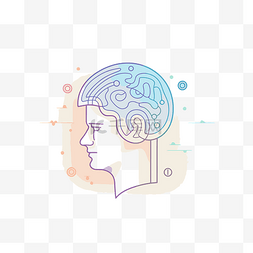 新思想新希望图片_具有大脑轮廓的人头的线性插图 