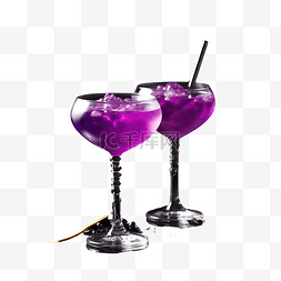 红紫色鸡尾酒图片_黑暗中万圣节派对上的两杯紫色鸡