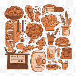 烘焙工具手绘图片_烘焙工具剪贴画手绘插图食品和烹