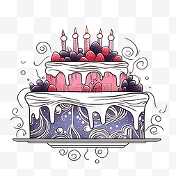 手绘生日蛋糕，装饰精美