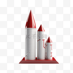 技术进步图片_演示增长条形图和发射火箭的 3D 