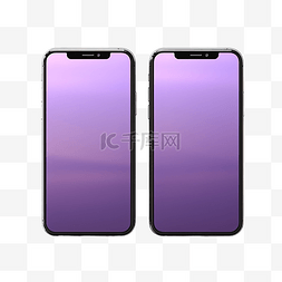 手机样机图片_两个现代紫色手机样机 3d 渲染