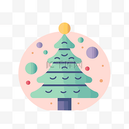 装饰icon图片_圆形背景插图上的平面矢量圣诞树