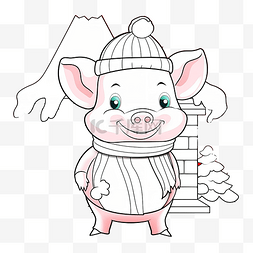 大猪小猪图片_使用圣诞帽和烟囱里的围巾为可爱