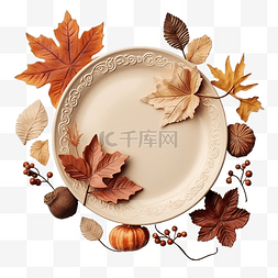 桌上盘子图片_感恩节晚餐用秋叶平铺的盘子
