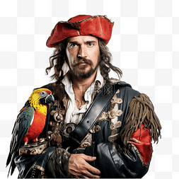 海盗船长与穿着船员服装的鹦鹉