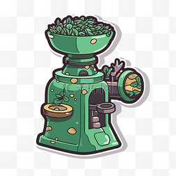 绿色蔬菜研磨机和它前面的蔬菜 
