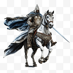 灰色半透明阴影图片_马背上有盾牌和剑的战士