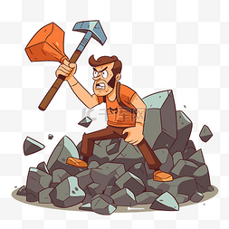 卡通大锤子图片_用大锤子和镐在巨大的岩石中进行