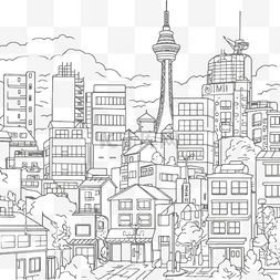 城市景观着色页东京轮廓素描 向