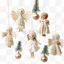 圣诞树上的针织圣诞天使和其他装
