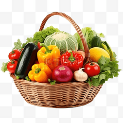 水果蔬菜透明素材图片_篮子收获水果和蔬菜