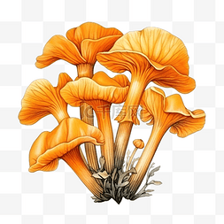 亮橙色鸡油菌蘑菇食用蘑菇水彩插
