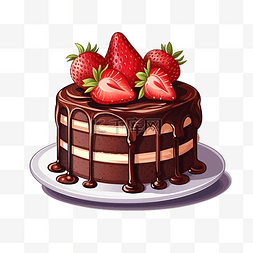巧克力蛋糕与草莓插画以简约风格