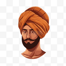卡通印度头巾图片_头巾剪贴画印度人物，留着胡子和