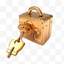 金锁和铜钥匙空间隔离概念3D插图