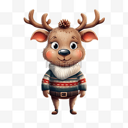 可爱的驯鹿穿着丑陋的圣诞毛衣卡