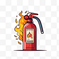 线条艺术风格彩色PNG插图中的灭火