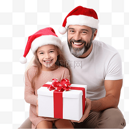 快乐的父亲和女儿玩圣诞礼物