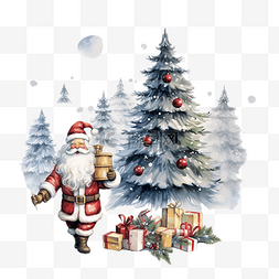 中球贺卡图片_圣诞树和圣诞老人??，带着圣诞钟
