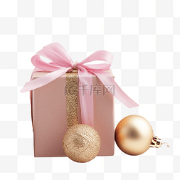 带闪光圣诞树图片_用牛皮纸包裹的礼品盒，带粉红丝