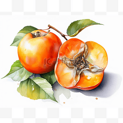 甜柿图片_白色背景下的甜柿果实插图