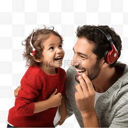 科医疗技图片_带有人工耳蜗助听器的儿童与父亲