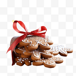 木桌上绑着圣诞弓的姜饼饼干