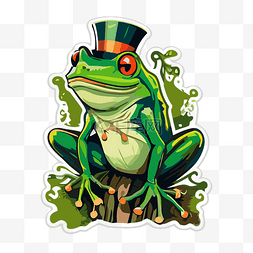 戴着高顶帽子的人青蛙绿色贴纸剪