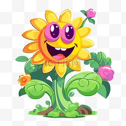 向日葵和花图片_花园里绽放剪贴画卡通向日葵，带
