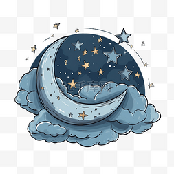 睡眠新月主题与星星和云彩