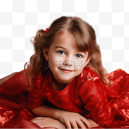 红玫瑰花瓣地毯图片_穿着节日礼服的可爱小女孩躺在圣