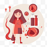 贫血剪贴画红细胞和用红色液体分离的血块和一个带袖子卡通的女孩 向量