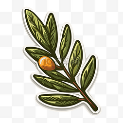 与橄榄图片_一手拉贴纸插图橙色与橄榄树的叶