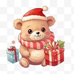 小熊吉祥物图片_圣诞节与熊卡通拿着生日礼物