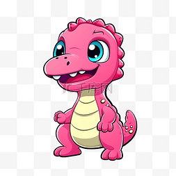 可爱的恐龙粉红色站立和微笑漫画