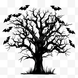 万圣节图片_万圣节树与蝙蝠在夜间设计