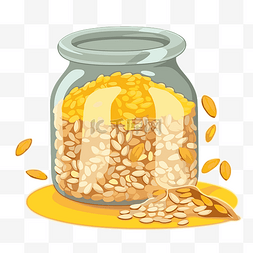 燕麦剪贴画罐子与谷物和种子卡通