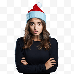 感到压力图片_戴着圣诞帽戴着孤立的蓝色帽子的