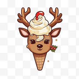 可爱的圣诞鹿脸冰淇淋