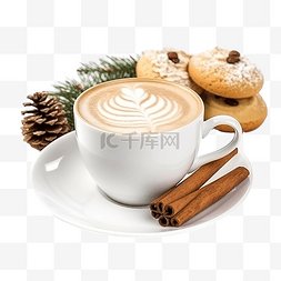 一杯咖啡与圣诞甜蜜隔离在白色
