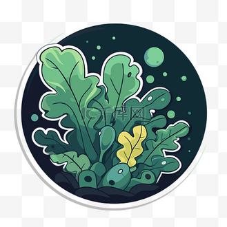 插图插画带灯的绿色植物贴纸 向量