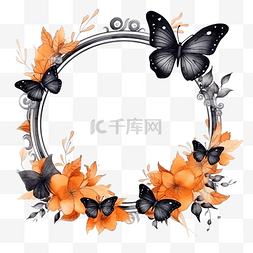方形橙图片_万圣节方形框架，水彩哥特式蝴蝶